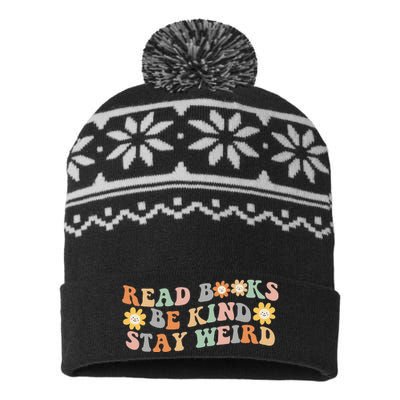 Retro Read Books Be Kind Stay Weird Funny Book Lover Reading USA-Made Snowflake Beanie