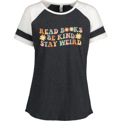 Retro Read Books Be Kind Stay Weird Funny Book Lover Reading Enza Ladies Jersey Colorblock Tee