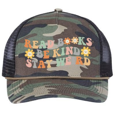 Retro Read Books Be Kind Stay Weird Funny Book Lover Reading Retro Rope Trucker Hat Cap