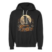 Raven Reading Book Occult Crow Garment-Dyed Fleece Hoodie