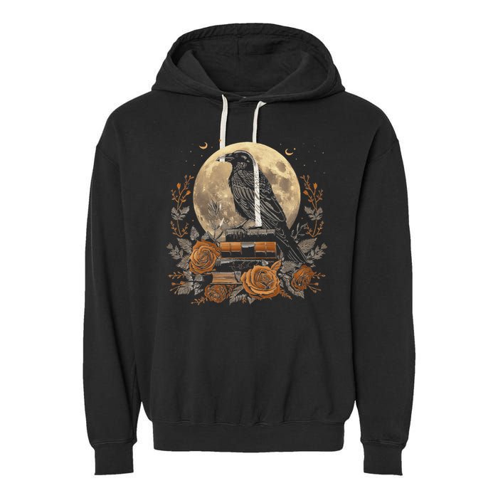 Raven Reading Book Occult Crow Garment-Dyed Fleece Hoodie
