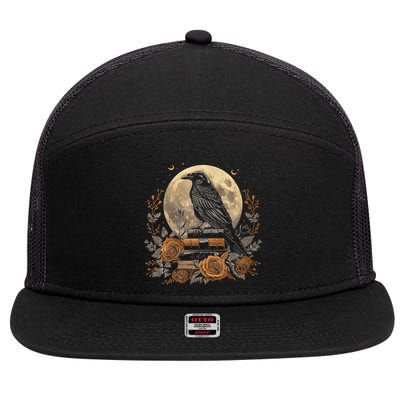 Raven Reading Book Occult Crow 7 Panel Mesh Trucker Snapback Hat
