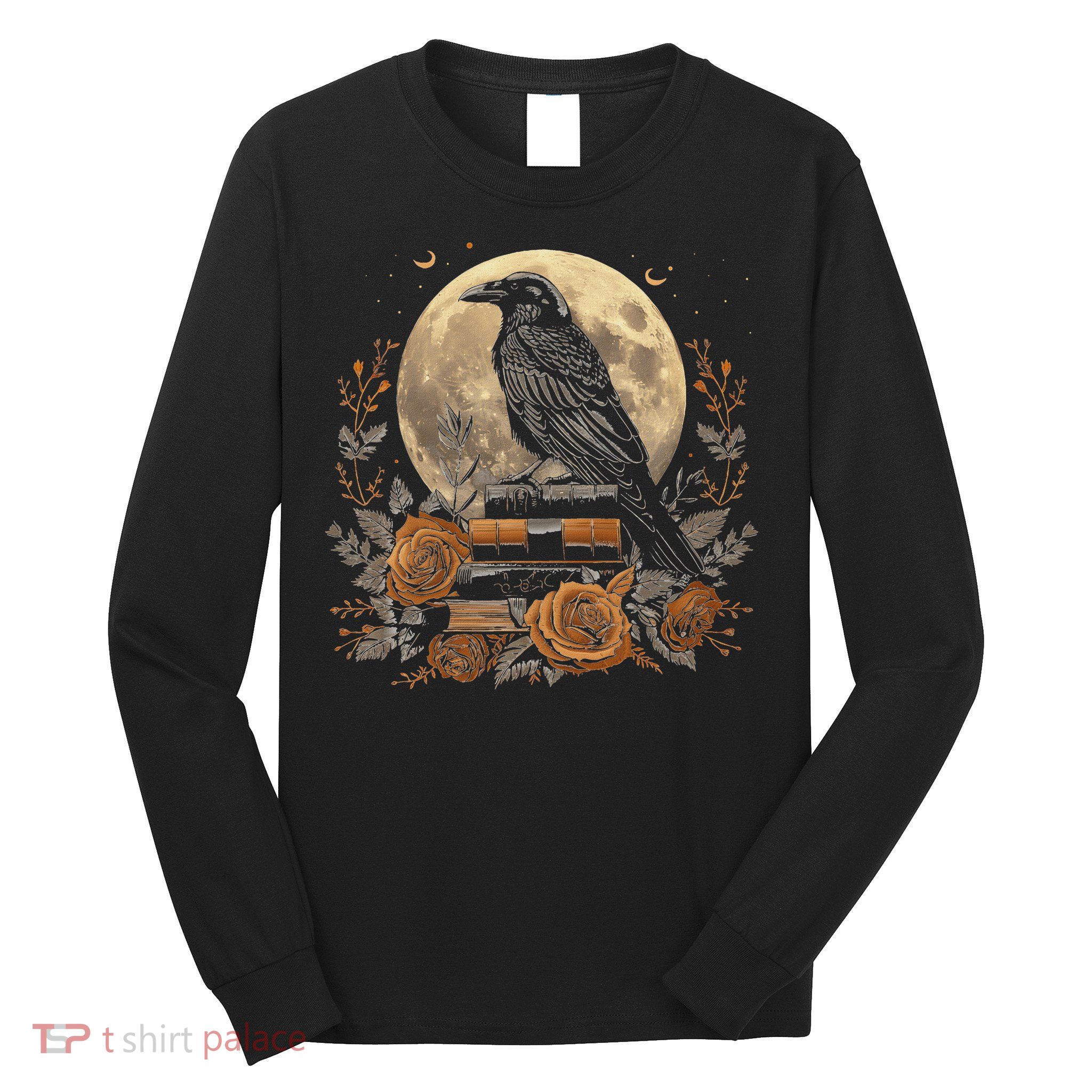Raven Reading Book Occult Crow Long Sleeve Shirt