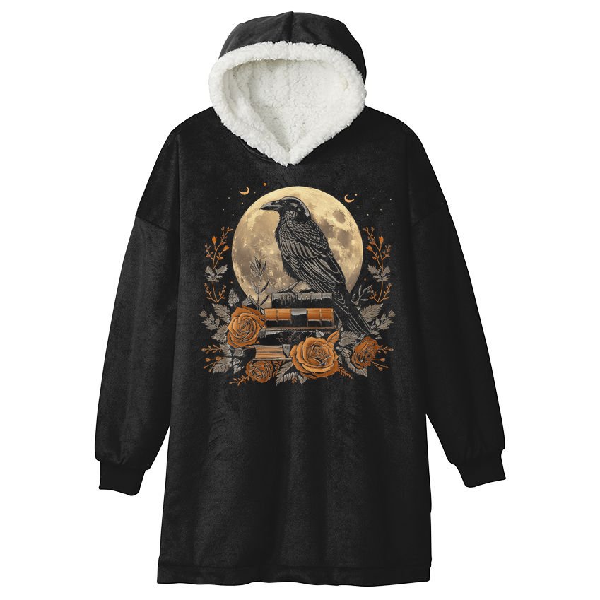 Raven Reading Book Occult Crow Hooded Wearable Blanket