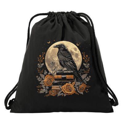 Raven Reading Book Occult Crow Drawstring Bag