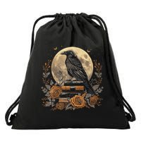 Raven Reading Book Occult Crow Drawstring Bag