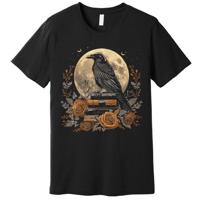 Raven Reading Book Occult Crow Premium T-Shirt