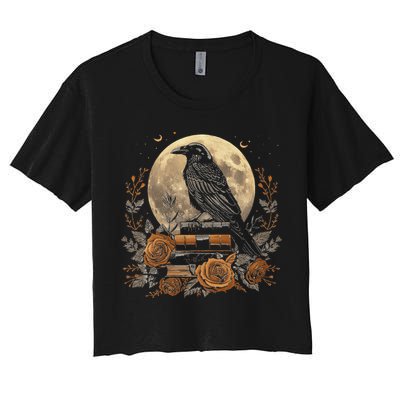 Raven Reading Book Occult Crow Crop Top