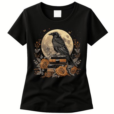 Raven Reading Book Occult Crow Womens T-Shirt