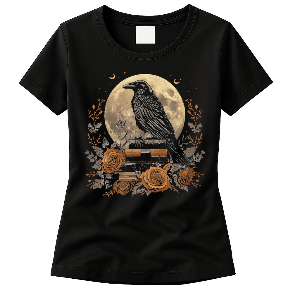 Raven Reading Book Occult Crow Womens T-Shirt