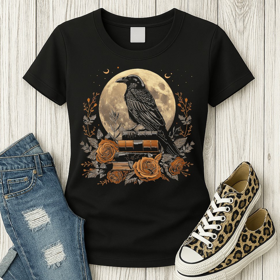Raven Reading Book Occult Crow Womens T-Shirt