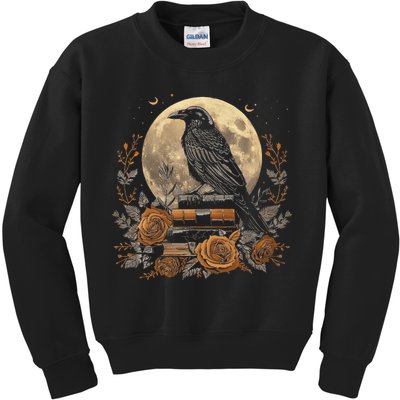 Raven Reading Book Occult Crow Kids Sweatshirt