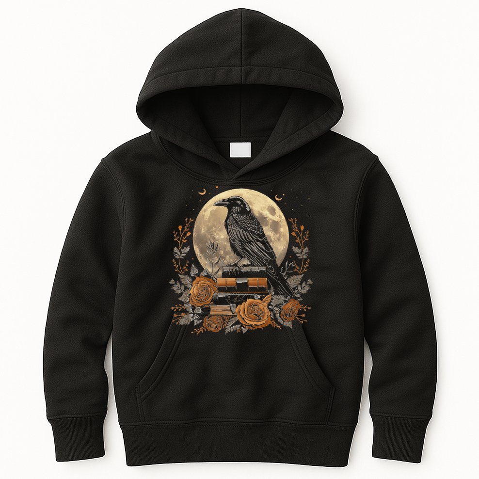 Raven Reading Book Occult Crow Kids Hoodie