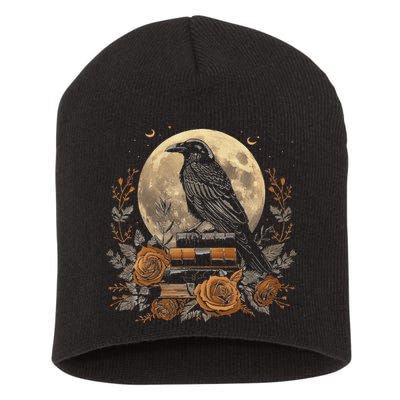 Raven Reading Book Occult Crow Short Acrylic Beanie
