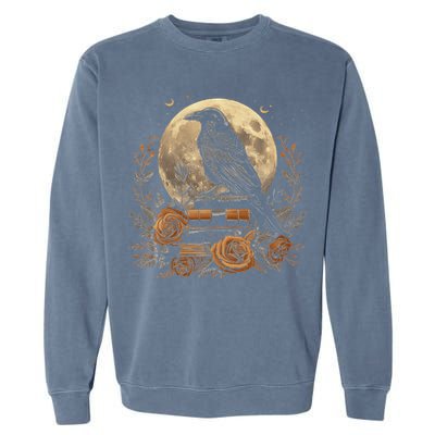 Raven Reading Book Occult Crow Garment-Dyed Sweatshirt