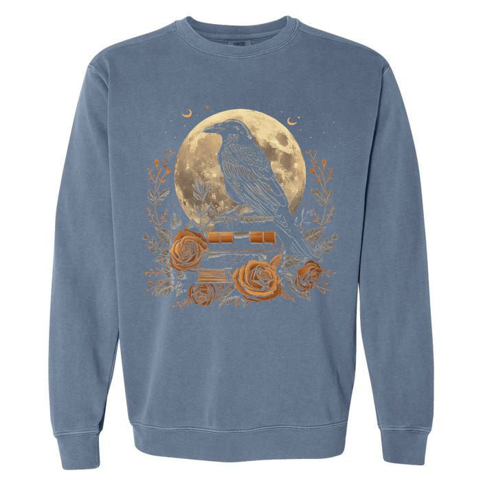 Raven Reading Book Occult Crow Garment-Dyed Sweatshirt