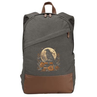 Raven Reading Book Occult Crow Cotton Canvas Backpack