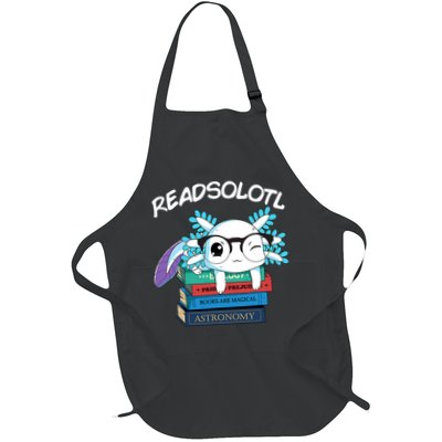 Readsolotl Read Book Axolotl Funny Reading Fish Books Lizard Full-Length Apron With Pockets