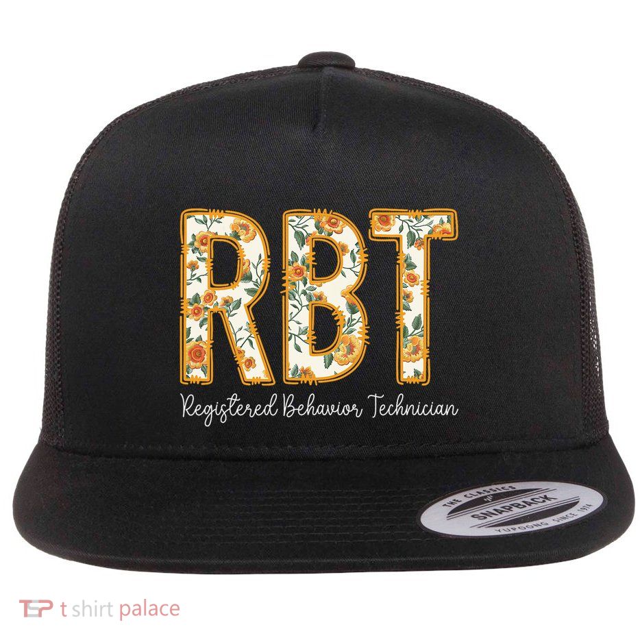 Rbt Registered Behavior Technician Fall Floral Thanksgiving Flat Bill Trucker Hat