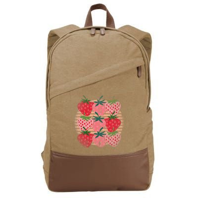 Retro Red Berry Fruit Cottagecore Strawberry Cotton Canvas Backpack