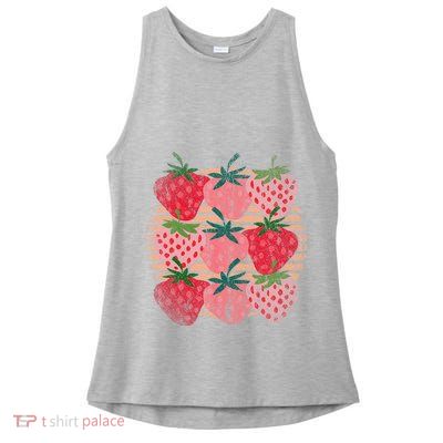 Retro Red Berry Fruit Cottagecore Strawberry Ladies PosiCharge Tri-Blend Wicking Tank