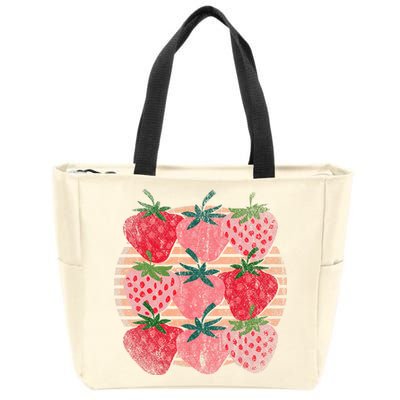 Retro Red Berry Fruit Cottagecore Strawberry Zip Tote Bag