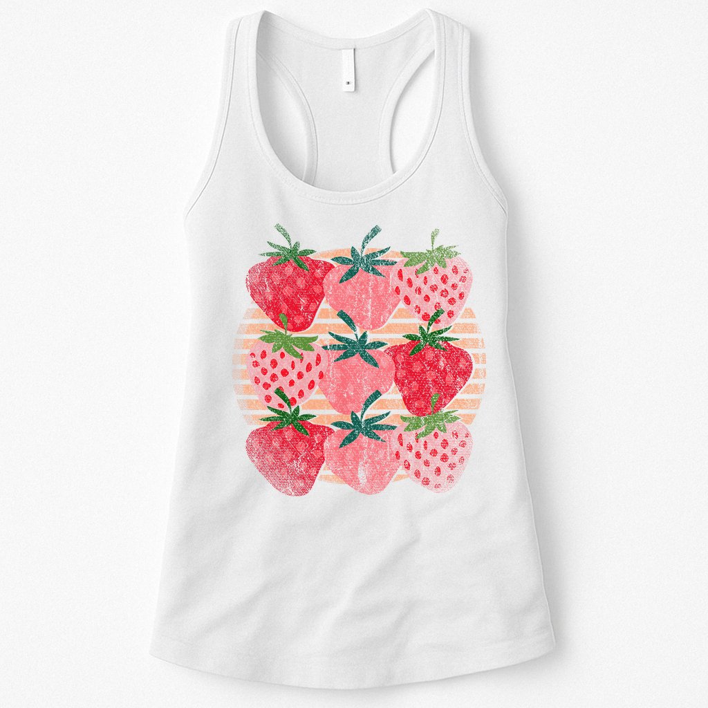 Retro Red Berry Fruit Cottagecore Strawberry Womens Tank Top