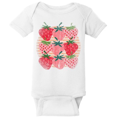 Retro Red Berry Fruit Cottagecore Strawberry Baby Bodysuit