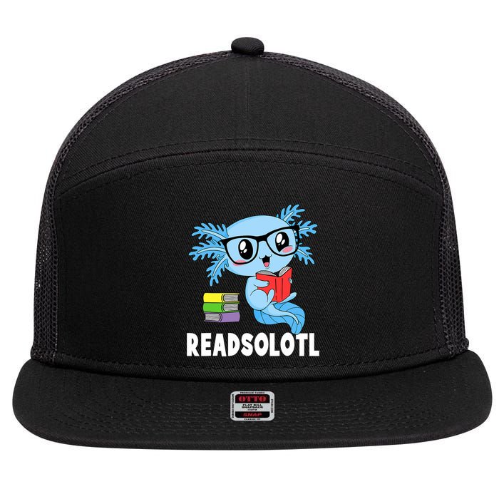 Readsolotl Read Book Funny Kawaii Blue Axolotl Reading Books 7 Panel Mesh Trucker Snapback Hat