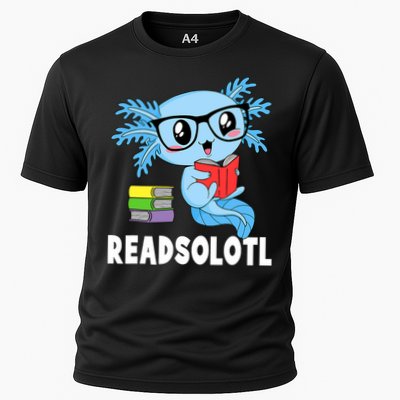Readsolotl Read Book Funny Kawaii Blue Axolotl Reading Books Cooling Performance Crew T-Shirt