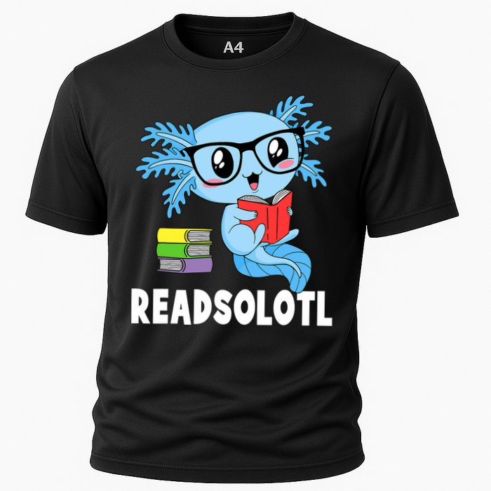 Readsolotl Read Book Funny Kawaii Blue Axolotl Reading Books Cooling Performance Crew T-Shirt