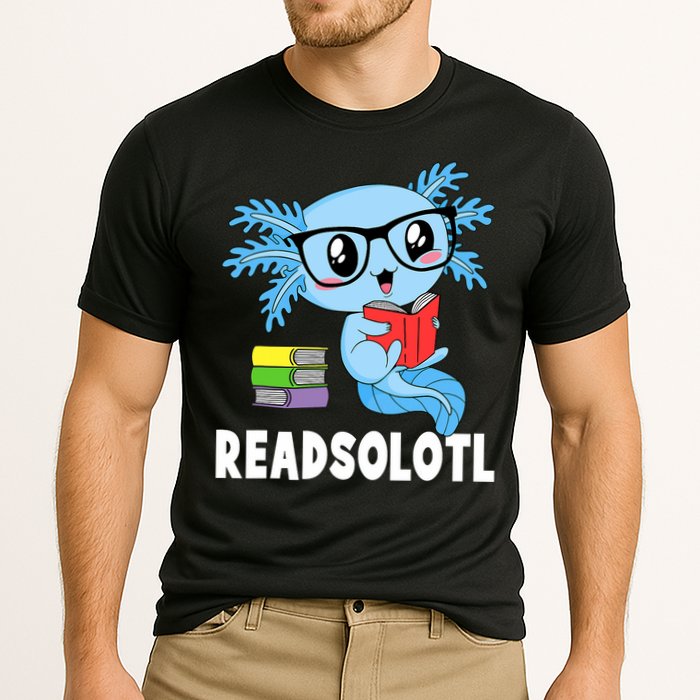 Readsolotl Read Book Funny Kawaii Blue Axolotl Reading Books Cooling Performance Crew T-Shirt