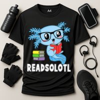 Readsolotl Read Book Funny Kawaii Blue Axolotl Reading Books Cooling Performance Crew T-Shirt