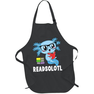 Readsolotl Read Book Funny Kawaii Blue Axolotl Reading Books Full-Length Apron With Pockets