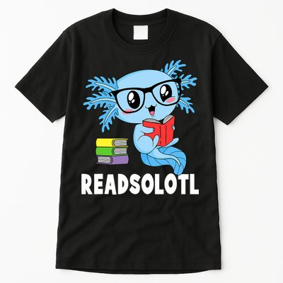 Readsolotl Read Book Funny Kawaii Blue Axolotl Reading Books Tall T-Shirt