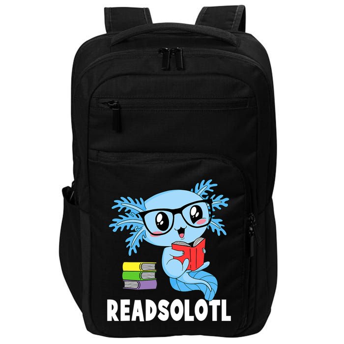 Readsolotl Read Book Funny Kawaii Blue Axolotl Reading Books Impact Tech Backpack
