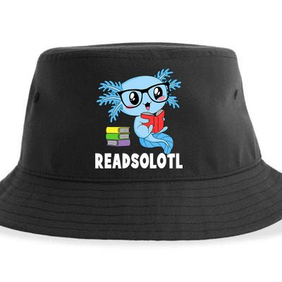 Readsolotl Read Book Funny Kawaii Blue Axolotl Reading Books Sustainable Bucket Hat