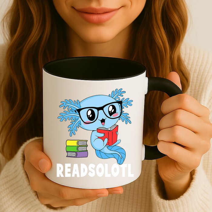 Readsolotl Read Book Funny Kawaii Blue Axolotl Reading Books Mug