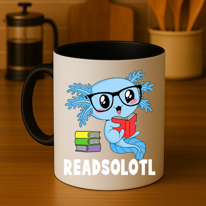 Readsolotl Read Book Funny Kawaii Blue Axolotl Reading Books Mug