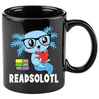 Readsolotl Read Book Funny Kawaii Blue Axolotl Reading Books 11oz C Handle Ceramic Mug