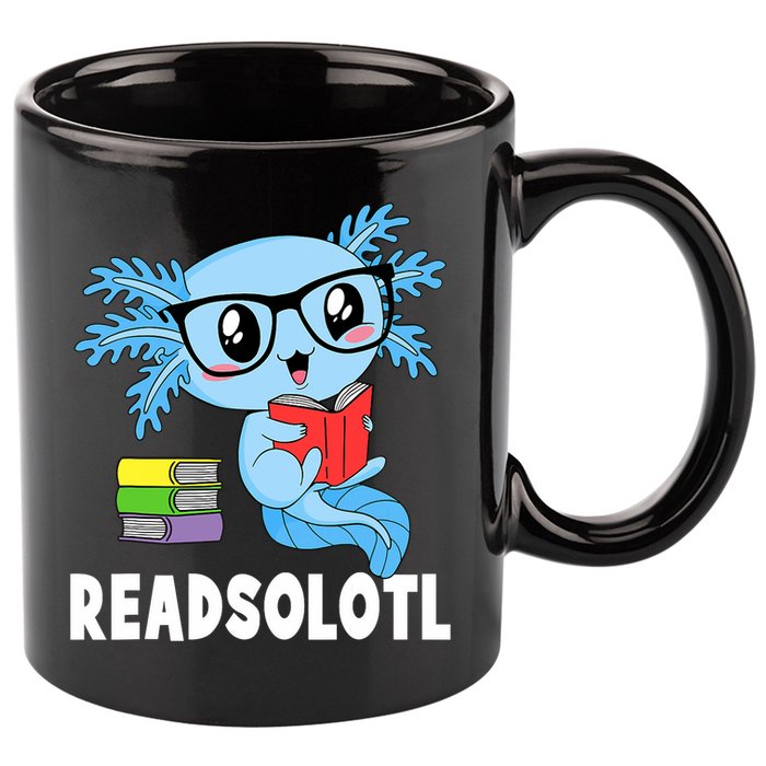 Readsolotl Read Book Funny Kawaii Blue Axolotl Reading Books 11oz C Handle Ceramic Mug