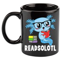 Readsolotl Read Book Funny Kawaii Blue Axolotl Reading Books 11oz C Handle Ceramic Mug