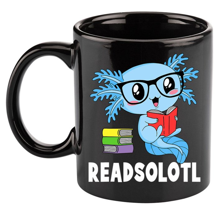 Readsolotl Read Book Funny Kawaii Blue Axolotl Reading Books 11oz C Handle Ceramic Mug