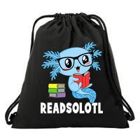 Readsolotl Read Book Funny Kawaii Blue Axolotl Reading Books Drawstring Bag