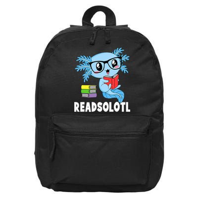 Readsolotl Read Book Funny Kawaii Blue Axolotl Reading Books 16 in Basic Backpack