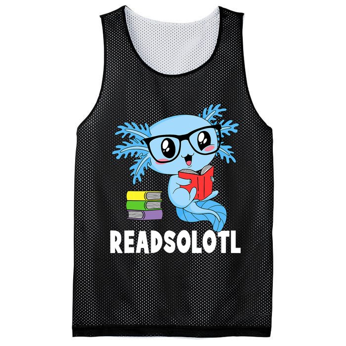 Readsolotl Read Book Funny Kawaii Blue Axolotl Reading Books Mesh Reversible Basketball Jersey Tank