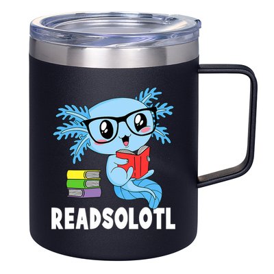 Readsolotl Read Book Funny Kawaii Blue Axolotl Reading Books 12oz Stainless Steel Coffee Mug