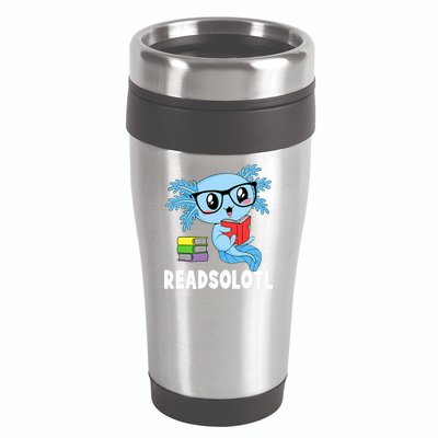 Readsolotl Read Book Funny Kawaii Blue Axolotl Reading Books 16oz Travel Tumbler
