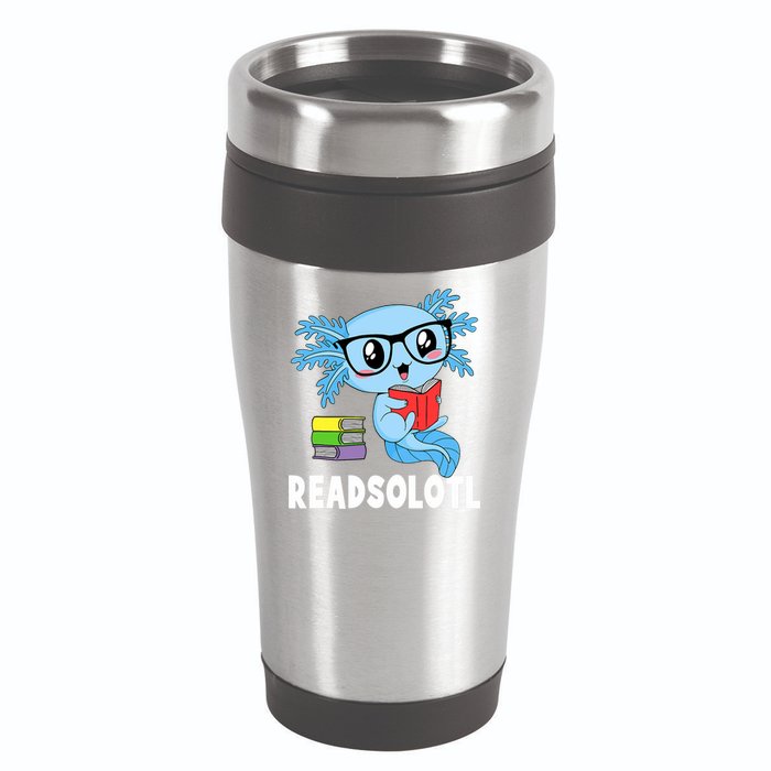Readsolotl Read Book Funny Kawaii Blue Axolotl Reading Books 16oz Travel Tumbler