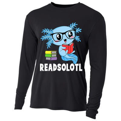 Readsolotl Read Book Funny Kawaii Blue Axolotl Reading Books Cooling Performance Long Sleeve Crew